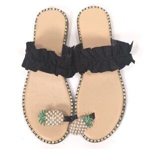 NWOB‎ Women's Pineapple Pearl Rhinestone Beach Slides Flat Toe Sandal Size 40